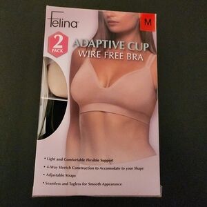 FELINA Bra {2} Adaptive Cup Wire Free, Size W-M 36, NEW-1 Black & 1-Beige